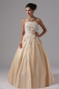 Champagne Ball Gown Prom Dress with Appliques Floor-length
