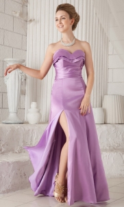Sweetheart Lavender Floor-length Satin Ruch prom Dress