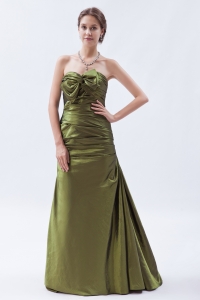 Olive Green A-line Strapless Prom Dress Bow Brush Ruch