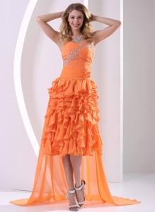 Beading Ruffles Orange Detachable High-low Prom / Homecoming Dress