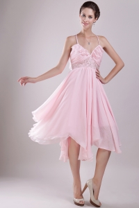Beading Baby Pink Asymmetrical Prom / Homecoming Dress