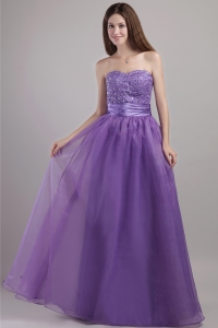 Purple Prom / Pageant Dress Beading Sweetheart Organza