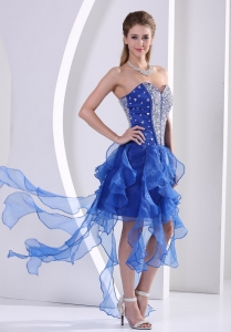 Beaded Royal Blue Asymmetrical Homecoming / Cocktail Dress Ruffles
