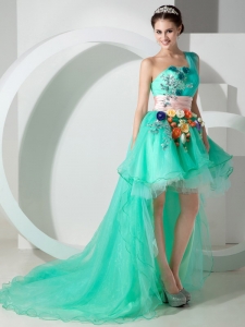 One Shoulder High-low Beading and Appliques Prom Dress