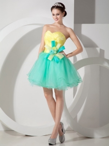 Turquoise and Yellow A-line Hand Made Flowers Prom Dress