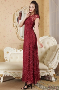 Wine Red Ankle-length Prom / Evening Dress Bateau Beading