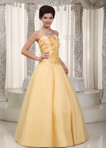 Beading Bow Prom / Evening Dress Yellow A-line Tulle