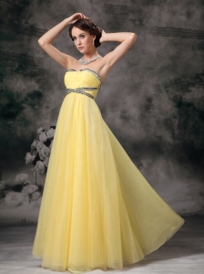 Empire Yellow Prom / Evening Dress Tulle Beading