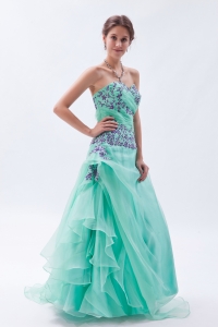 Organza Embroidery Prom Dress Beading Apple Green