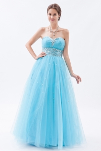 Baby Blue Prom Dress Tulle Beading Sweetheart A-line