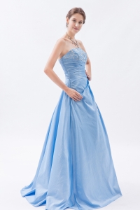 Taffeta Appliques Baby Blue Prom Dress Sheath Strapless