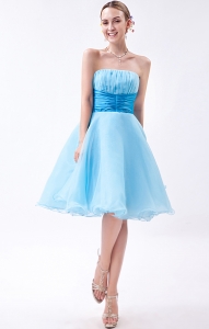 Baby Blue A-line Knee-length Prom Dress Organza Ruch