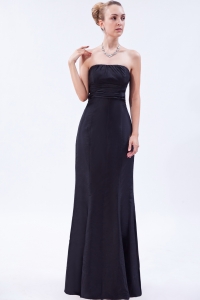 Floor-length Satin Ruch Prom Dress Black Strapless