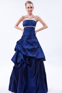 Taffeta Beading Ruch Blue Prom Dress Strapless Pick-ups