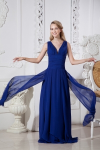 Brush Chiffon Prom / Evening Dress Blue Empire V-neck