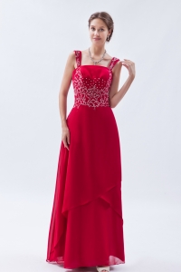 Chiffon Beading Prom Dress Coral Red Empire Straps
