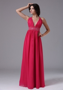 2013 Coral Red Halter Prom Dress Beaded Pleates