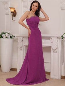 Beading Fuchsia Prom / Pageant Dress One Shoulder Brush