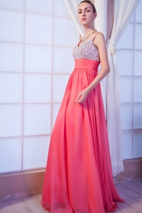 Beaded Prom Dress Hot Pink Straps Brush Chiffon