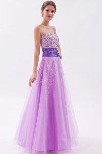 Lavender Tulle Beading Prom Dress Princess Strapless