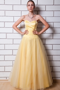 Taffeta Ruch Prom Dress Light Yellow A-line Sweetheart