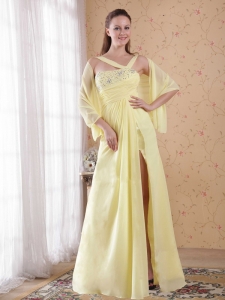 Asymmetrical Prom / Evening Dress Beading Light Yellow