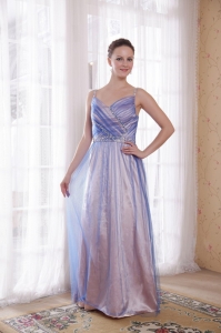 Lilac Beading Prom Dress Empire Straps Tulle Taffeta
