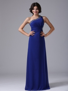 Peacock Blue Beaded One Shoulder Prom Evening Dress