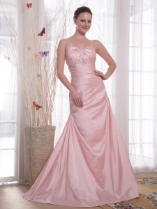 Taffeta Beading Prom Dress Pink Princess Sweetheart