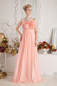 Pink Empire Strapless Prom Party Dress Chiffon Ruch