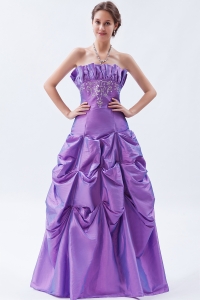 Embroidery Prom Dress in Purple A-line Strapless