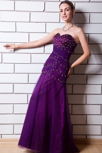 Purple Sequins Prom Dress A-line Sweetheart Tulle Taffeta