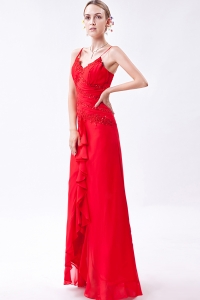 Red Prom Dress Column Straps Chiffon Beading for 2013