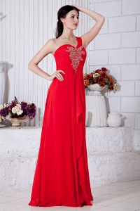 Prom / Evening Dress in Red One Shoulder Chiffon Beading
