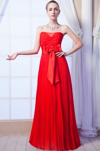 Red Brush Train Chiffon Prom Party Dress Strapless Ruch
