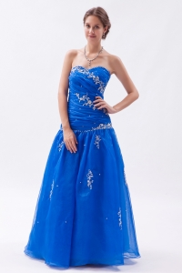 Organza Embroidery Beading Prom Dress Royal Blue