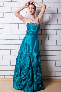 Teal Taffeta Beading Prom Dress A-line Strapless