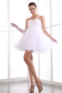 One Shoulder White Prom Dress Mini-length Organza Beading