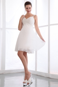 Spaghetti Straps White Prom Dress Mini-length Appliques