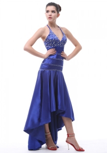 Halter Beaded High-low Royal Blue Prom Dress In 2013
