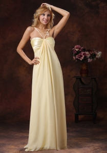 2013 Light Yellow Straps Ruched Prom Dress Chiffon