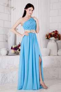 Belt Aqua Blu Prom / Evening Dress e One Shoulder Chiffon