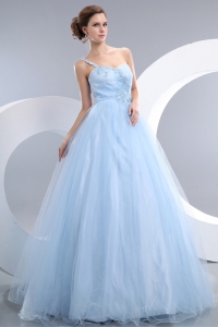 Baby Blue One Shoulder Prom / Evening Dress Tulle Appliques