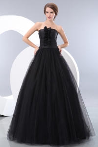 Strapless Black Tulle Prom / Evening Dress A-line