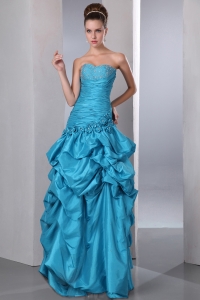 Pick-ups Prom Dress Blue Beading Sweetheart Taffeta