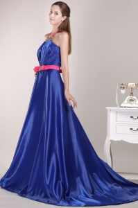 Halter Brush Royal Blue Prom / Pageant Dress Beading Sash