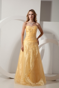 Gold Embroidery Beading Prom Dress Sweetheart Organza