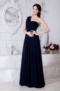 Navy Blue Brush Prom / Evening Dress One Shoulder Empire