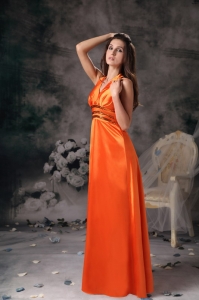 Orange Red Empire Halter Prom Dress Taffeta Beading