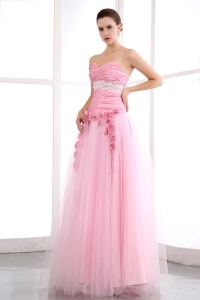 Sweetheart Appliques Prom Dress Pink A-line Taffeta Tulle